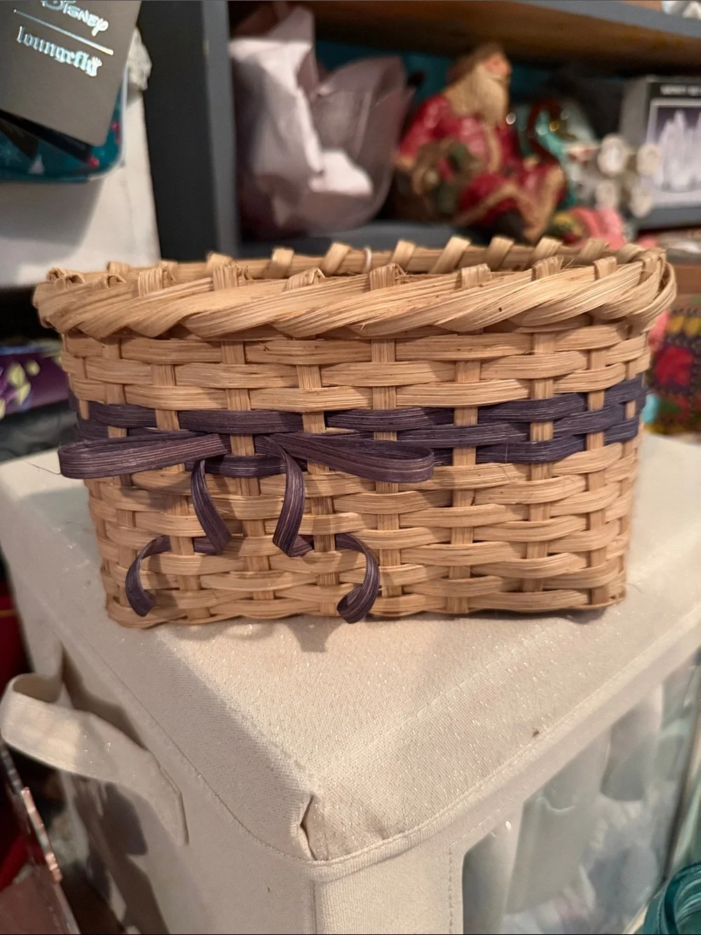 Woven Decorative Napkin Basket with Brown Accent Bow